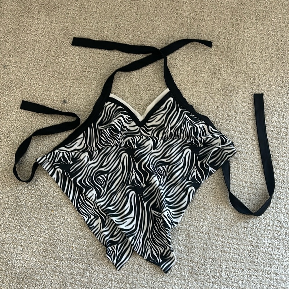 Black and White Zebra Striped Tankini Top S